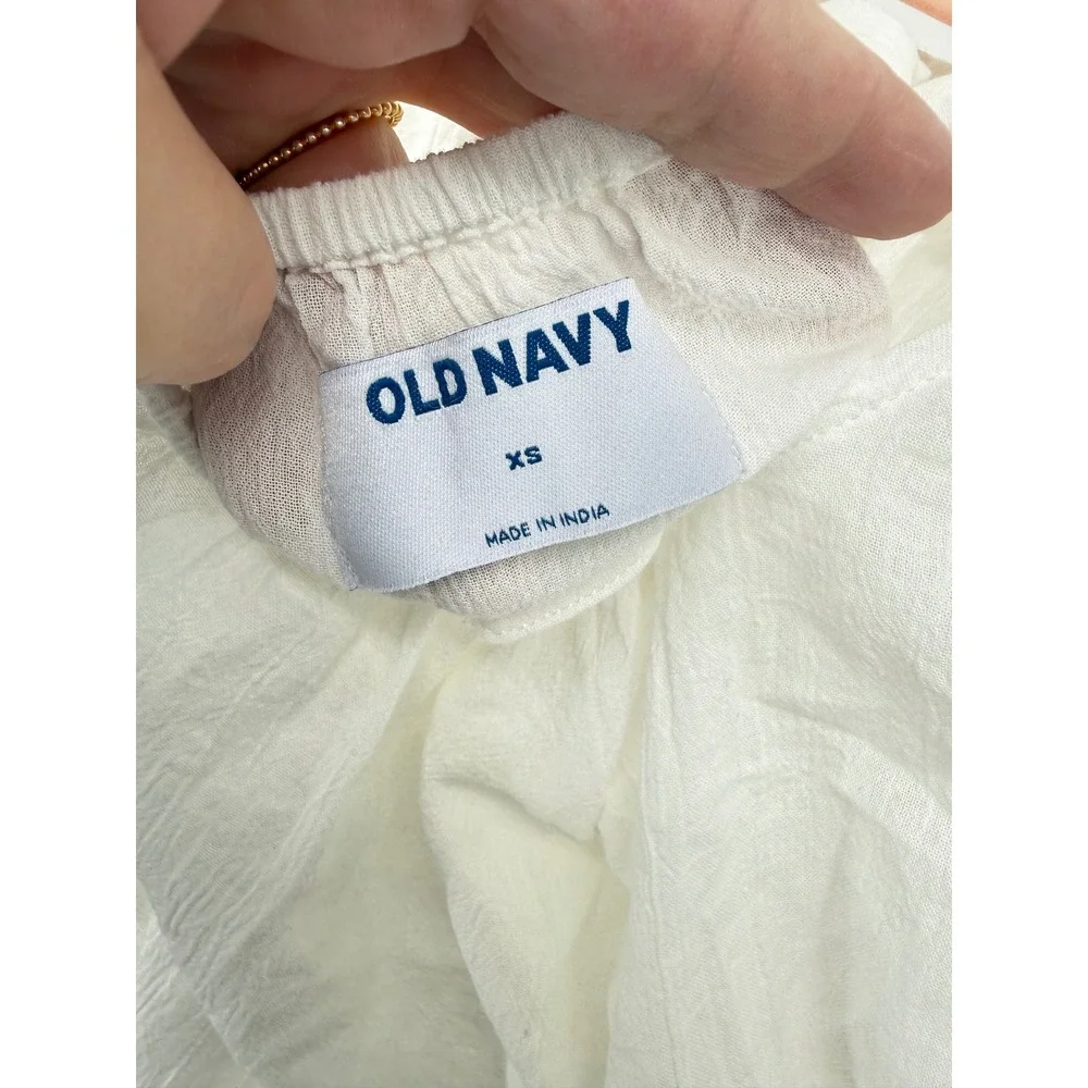 NEW Old Navy Blouse Womens XS White Puff Sleeve Tie Back Gauze Boho Top